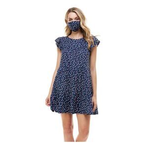 BEBOP Womens Navy Flutter Sleeve Round Neck Mini Fit + Flare Dress Juniors XXS